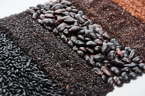 Assorted Black Beans Rice Quinoa Isolated White — Stock Photo, Image