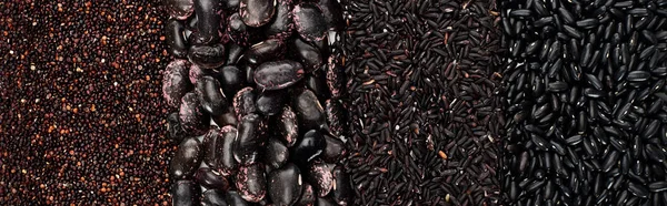 Panoramabild Svarta Bönor Ris Och Quinoa — Stockfoto