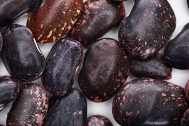 close up view of uncooked organic big black beans clipart