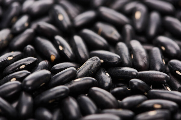 close up view of uncooked small black beans 