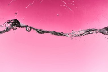 wavy fresh water on pink background with drops and bubbles clipart