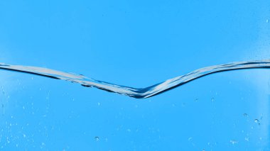 wavy transparent water on blue background with droplets clipart