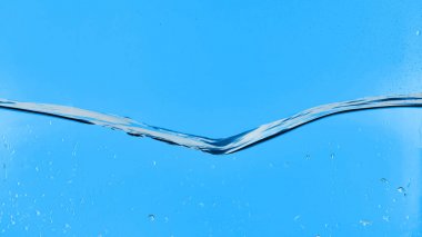 wavy transparent water on blue background with droplets clipart