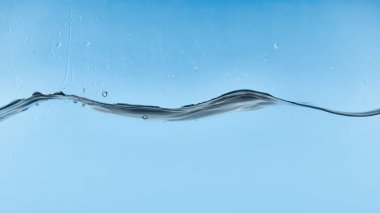 wavy transparent water on blue background with droplets clipart