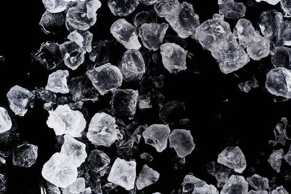 Vista Superior Cubos Hielo Congelados Claros Aislados Negro — Foto de Stock