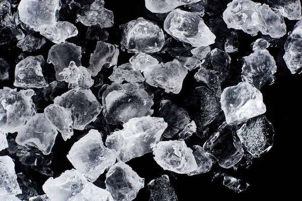 Vista Superior Fusión Cubitos Hielo Aislados Negro — Foto de Stock