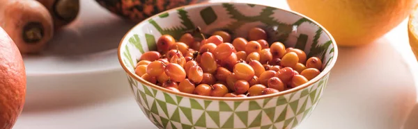 Panoramic Shot Bowl Fresh Ripe Berries White Background — Stock Photo, Image