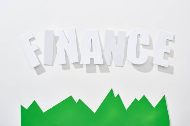 top view of finance inscription with green statistic graph on white background clipart