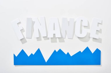 top view of finance inscription with blue statistic graph on white background clipart