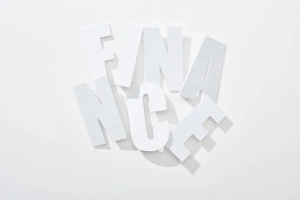 Top View Finance Inscription Shadows White Background — Stock Photo, Image