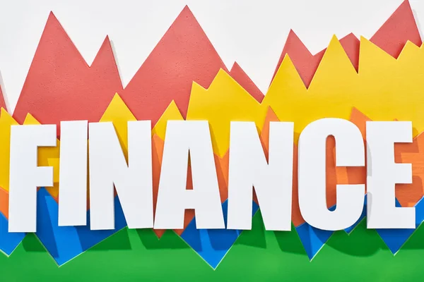 Vista Superior Inscrição Financeira Acima Gráficos Estatísticos Multicoloridos Fundo Branco — Fotografia de Stock