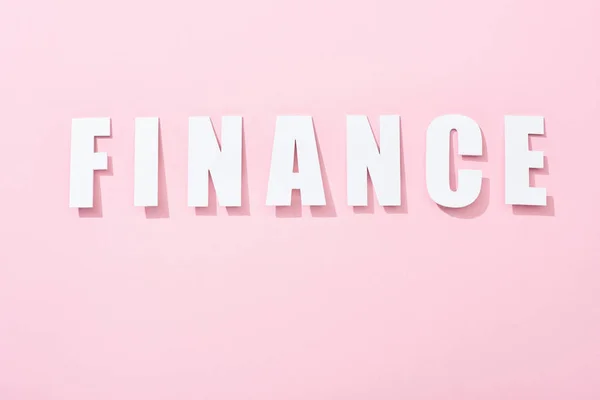 Top View White Finance Inscription Pink Background — Stock Photo, Image