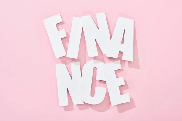 Top View White Finance Inscription Shadow Pink Background — Stock Photo, Image