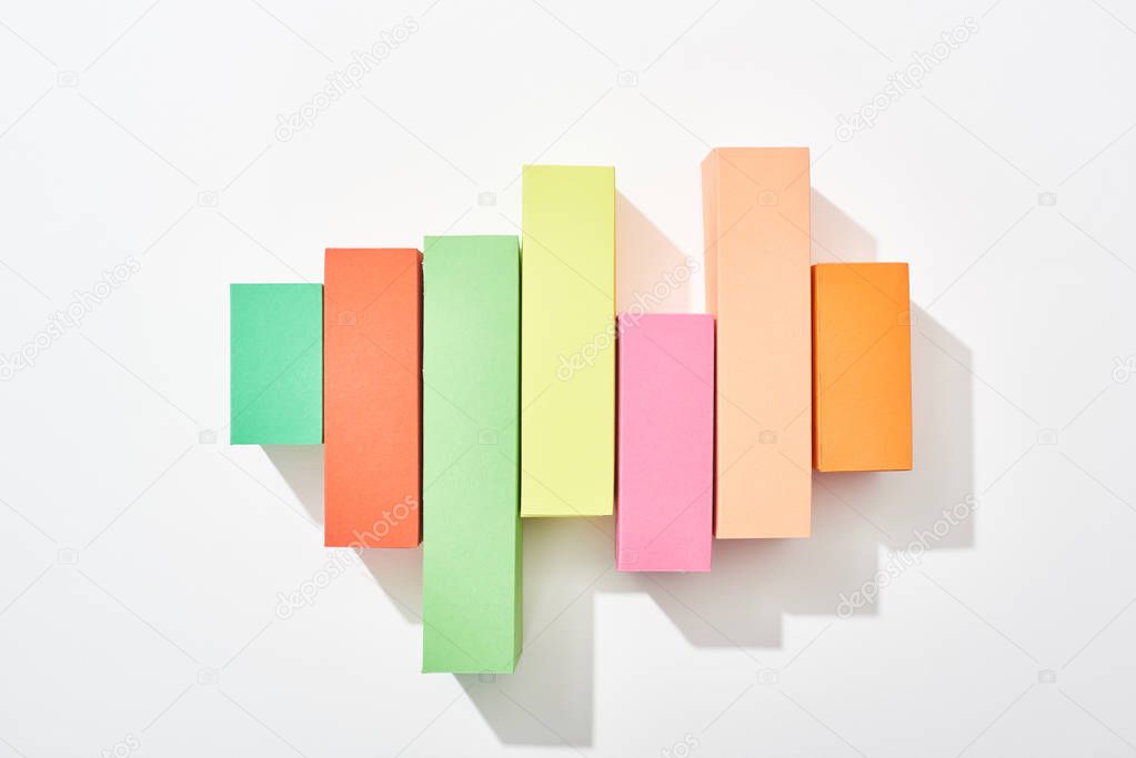 top view of colorful analytical graph on white background