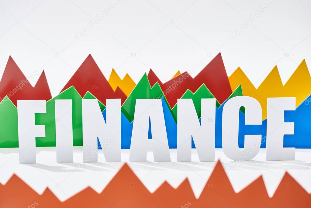 finance inscription between color statistic graphs on white background
