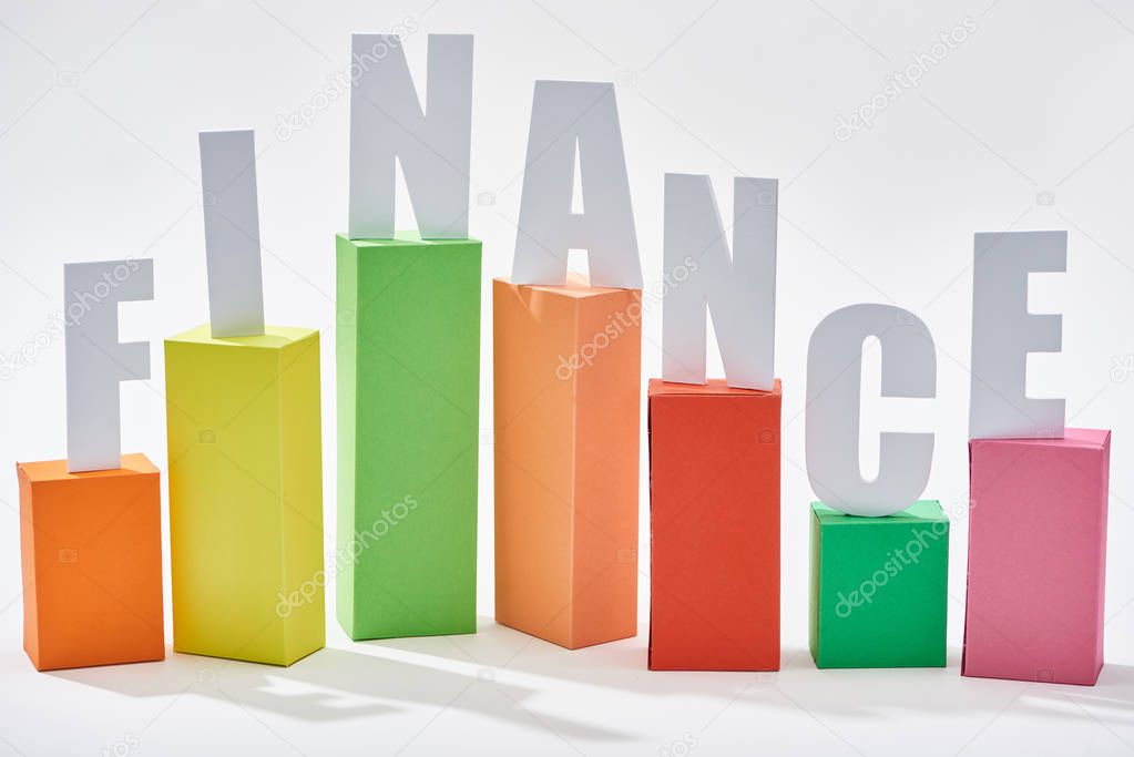 finance inscription of color block chart with shadow on white background