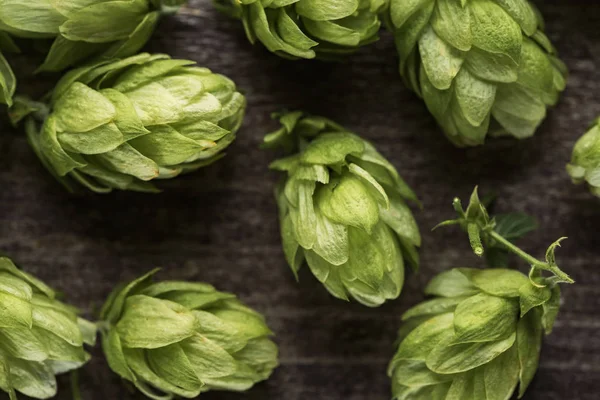 Top View Green Hop Wooden Table — Stock Photo, Image