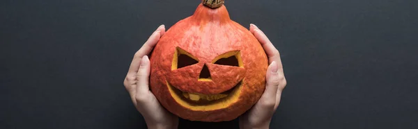 Panoramic Shot Halloween Pumpkin Black Background — Stock Photo, Image