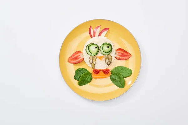 Vue Dessus Assiette Avec Animal Fantaisie Fait Nourriture Pour Petit — Photo