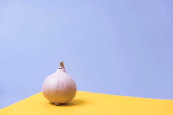 Abóbora Pintada Sobre Fundo Violeta Amarelo — Fotografia de Stock