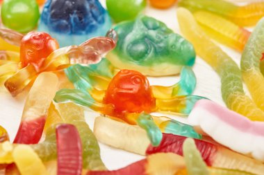 close up view of tasty gummy spooky Halloween sweets clipart