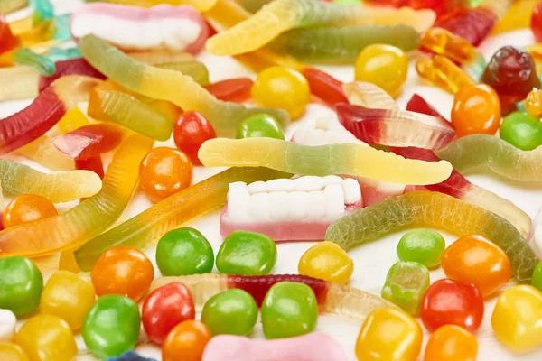 Vista Cerca Coloridos Dulces Halloween Espeluznantes Gomosos — Foto de Stock