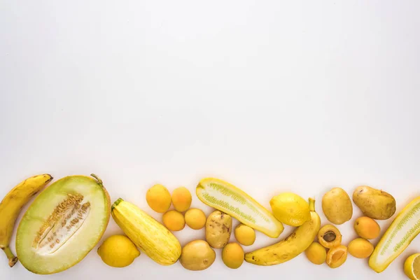 Top View Yellow Fruits Vegetables White Background Copy Space — Stock Photo, Image