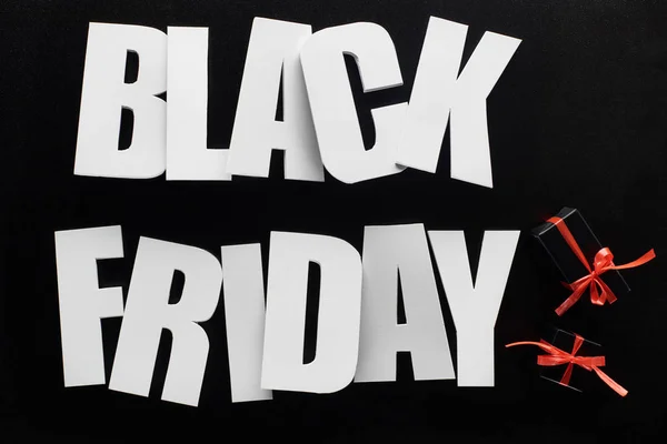 Top View Black Friday Lettering Presents Isolated Black — Stock Photo, Image