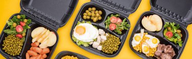 Sebzeli, elmalı, etli, sahanda yumurtalı ve salatalı eko paketlerin sarı renkli hali.    