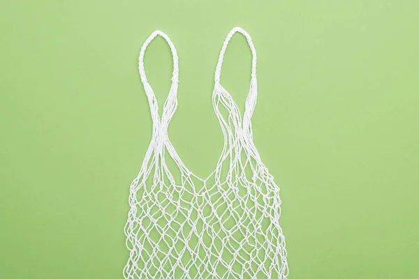 Top View Empty White String Bag Isolated Green — Stock Photo, Image