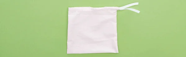 Top View Eco Friendly White Bag Isolated Green Panoramic Shot — Stock Photo, Image