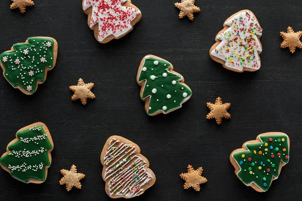 Delicious Glazed Christmas Cookies Black Background — Stock Photo, Image