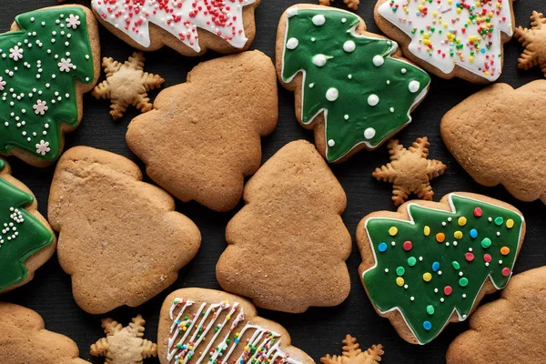 Delicious Glazed Christmas Cookies Black Background — Stock Photo, Image