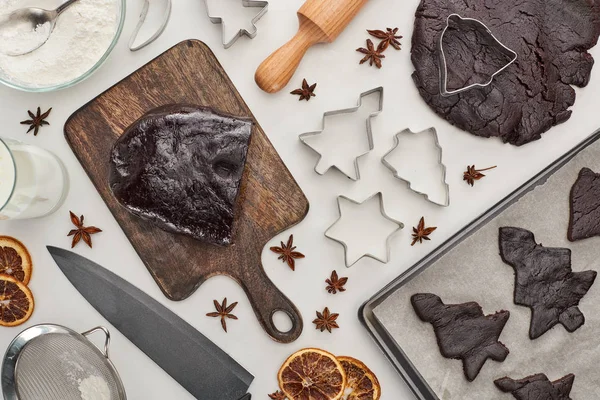 Vue Dessus Pâte Crue Pour Les Biscuits Noël Chocolat Près — Photo