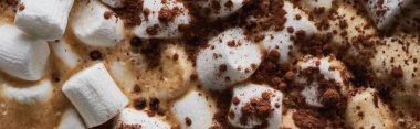 close up view of cacao with marshmallow in mug, panoramic shot clipart