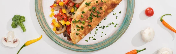 Top View Plate Yummy Wrapped Omelet Vegetables White Table Ingredients — Stock Photo, Image