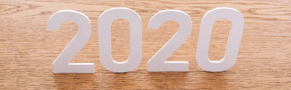 Paper White 2020 Numbers Wooden Brown Background Panoramic Shot — Stock Photo, Image