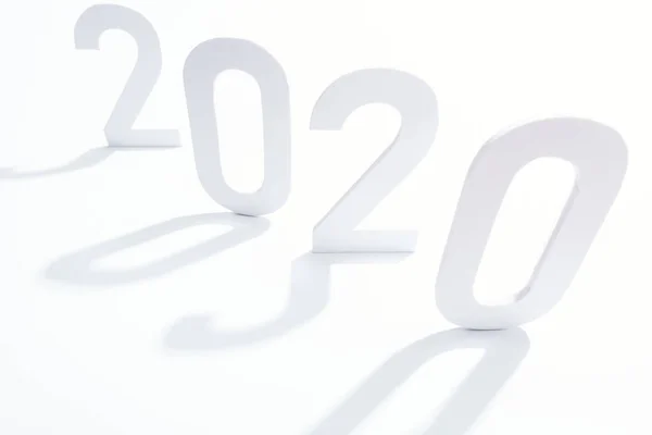 Números Papel 2020 Con Sombra Sobre Fondo Blanco —  Fotos de Stock