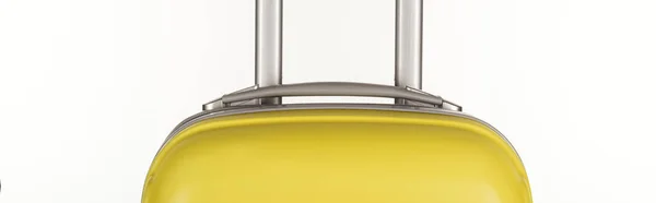 Panoramiczne Ujęcie Żółtej Torby Podróżnej Odizolowanej Biało — Zdjęcie stockowe