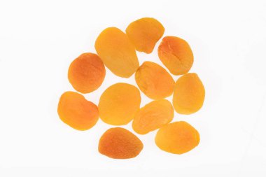 top view of delicious dried apricots isolated on white clipart