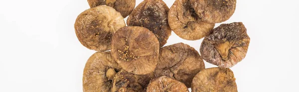 Top View Delicious Dried Figs Isolated White Panoramic Shot — Stock Photo, Image