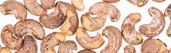 Top View Cashew Nuts Isolated White Panoramic Shot — Stock Photo, Image