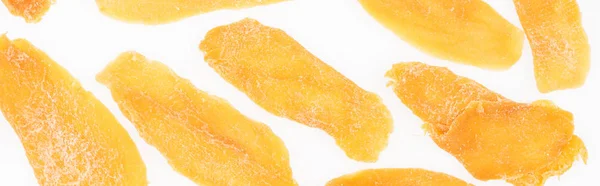 Close View Dried Mango Slices Isolated White Panoramic Shot — Stock Photo, Image