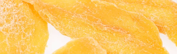 Close View Dried Mango Slices Isolated White Panoramic Shot — Stock Photo, Image