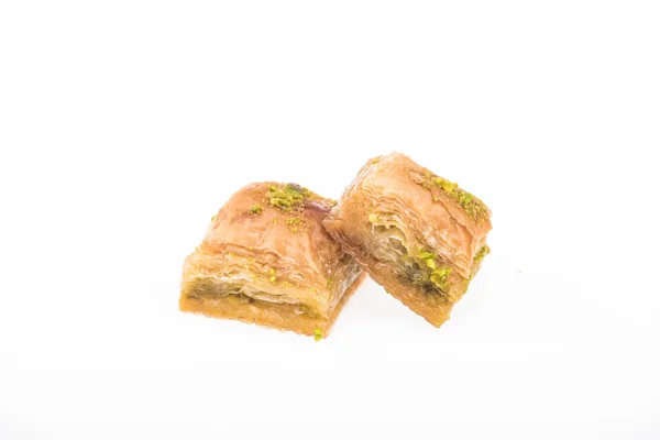 Baklava Tradicional Miel Turca Con Frutos Secos Aislados Blanco — Foto de Stock