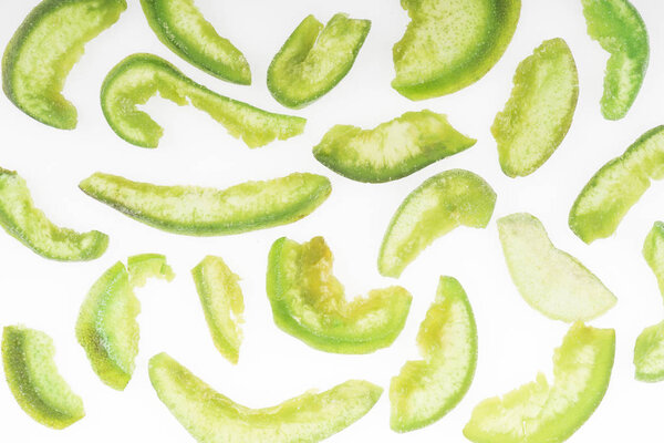 top view of green sugary candied fruit isolated on white