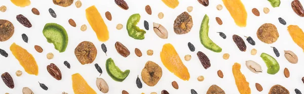 Top View Assorted Nuts Dried Fruits Candied Fruit Isolated White — Stock Photo, Image