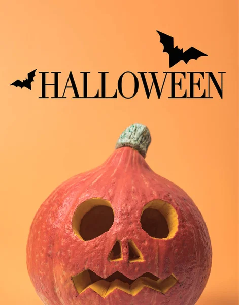 Spookachtige Halloween Pompoen Oranje Achtergrond Met Halloween Illustratie — Stockfoto