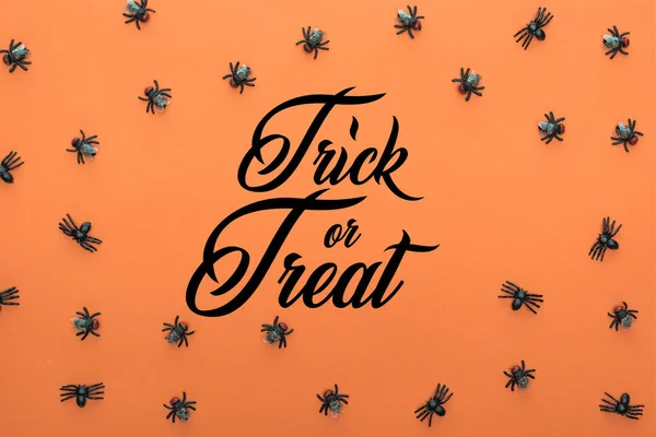 Top View Scary Spiders Orange Background Trick Treat Illustration — Stock Photo, Image