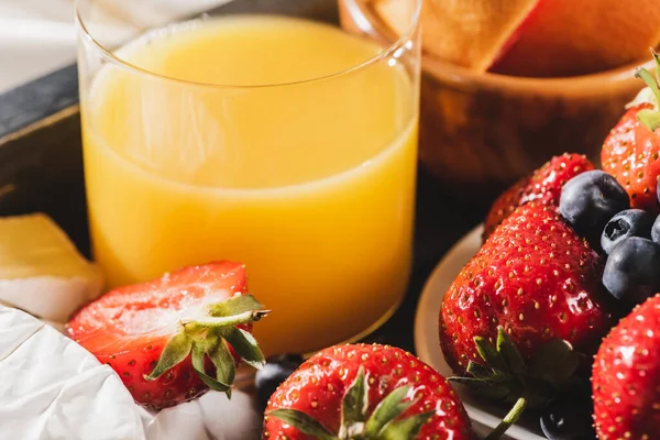 Close View French Breakfast Orange Juice Berries — Stock Photo, Image